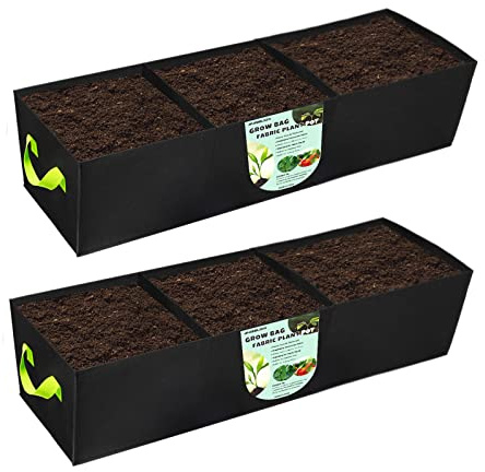 ANGELIOX 2Pcs Grow Bags, 3-Grids Rectangle Grow Bag,14 Gallon Thickened 400G Fabric Garden Bed, Nonwoven Square Flower Planter Containers for Flowers,Vegetable,Fruit, Growing Pots with Handles