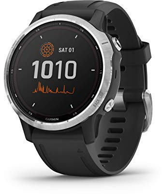 Garmin Fēnix 6S Solar, Solar-powered Multisport GPS Watch, Advanced Training Features and Data, Silver with Black Band (Renewed)