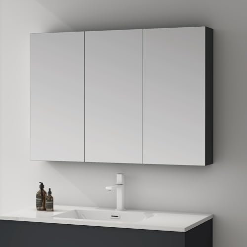 Mai & Mai Spiegelschrank mit 2 Spielgeltüren Badezimmerschrank Hängeschrank Badezimmerspiegel BxTxH 100x15x70 cm Anthrazit matt Spiegelschrank-02