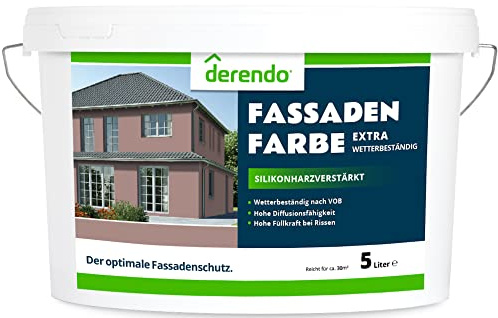 derendo Fassadenfarbe braun 5l mit EXTRA hohem Wetterschutz, matte silikonharzverstärkte Fassaden Farbe, hohe Deckkraft und gute Füllkraft bei kleinen Rissen (Schokobraun)
