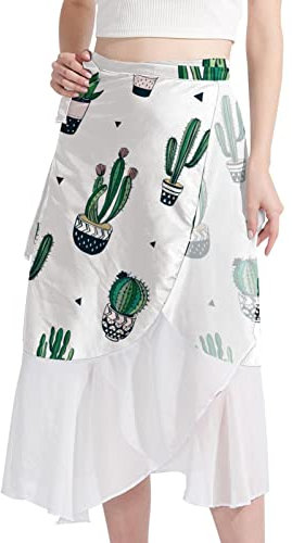 KQNZT Beach Sarong, Womens Semi-Sheer Swimwear Cover Ups Boho Skirt, Cactus Flower Pot Modern