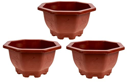 Kisangel Macetas De Plástico Transpirables para Plantas Suculentas y Flores En Balcón, Juego De 3 Macetas Octogonales Rojas De 250 Ml, Contenedores Compactos para Jardinería Interior y Exterior