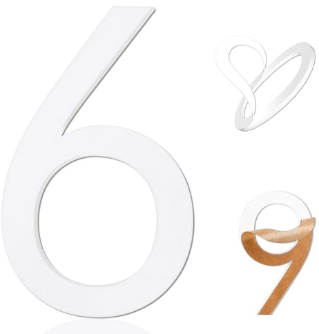 5 Inch Adhesive Numbers, White house Numbers for Apartment Door Farmhouse Mailbox Office Hotel Outside,Home Address Numbers White Acrylic Frosted Matte House (Number 6)…