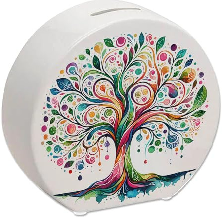 Lebensbaum Spardose Aquarell-Stil Kunstwerk Bunter Energie-Spender für Ihre Familie Farbenfroher Baum der Stärke