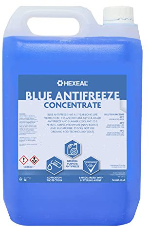 Hexeal Blue Antifreeze 5L – 5L of High Concentrate Long Life Engine Coolant & Antifreeze for Cars & Vans – Summer & Winter – All Year Freeze Protection to -37 Degrees Celsius
