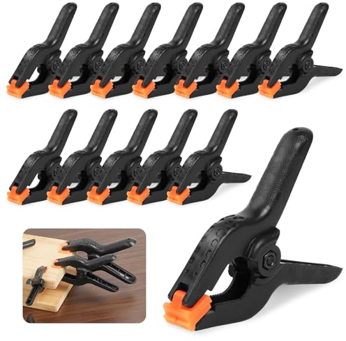 OSDUE Pince à Ressort, 12 Pièces Noir Pince Polyvalente (3 pouces), pince serre joint avec mobiles mâchoires, Pour Travaux du Bois, photographie, arrière-plan, jardin, terrasse, artisanat