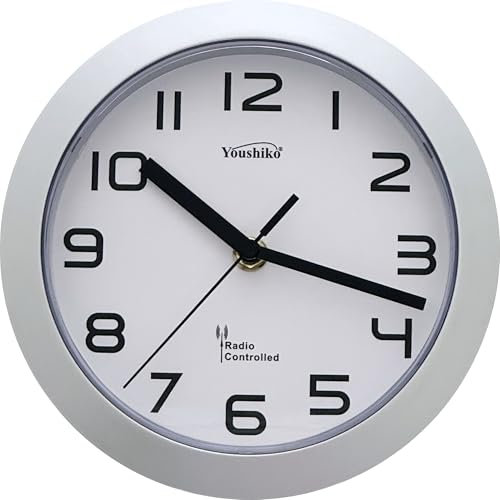 Youshiko Radio Controlled Wall Clock (Official UK & Ireland Version), Premium Quality, Classic Design, 20cm, 8-Inch Diameter, Home/Kitchen/Office/School Clock, Easy to Read