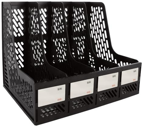 ASelected Portadocumenti pieghevole per libri, 4 portariviste verticali in plastica, organizer da scrivania per organizzare e riporre oggetti in ufficio (nero)