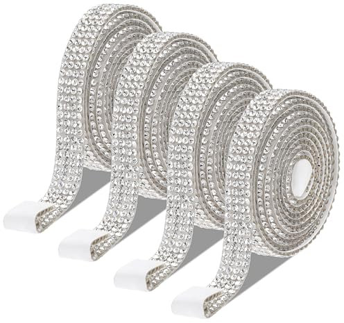 Selbstklebende Strassband, 4 Rollen Glitzerband Strassband DIY Strass Diamant Band mit 9 mm Strass für Kunsthandwerk Aufnähen