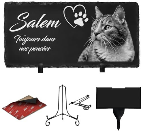 ETERNEL - Plaque Funéraire Personnalisée Empreinte pour Animaux - à Planter, à Coller ou à Poser, Chien, Animaux De Compagnie, Multisupports, Ardoise ou Granit, Photo et Texte au Choix, Hommage