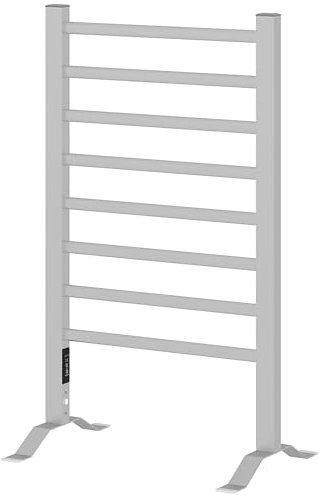 HOMCOM Toallero Eléctrico de Pared o Suelo 150 W Radiador Toallero Eléctrico de Aleación de Aluminio con Función de Temporizador y 8 Barras para Baño 53x35x90 cm Plata