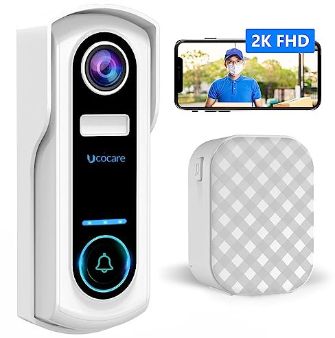 UCOCARE WLAN Video Türklingel mit Kamera, 2K 4MP Video, Nachtsicht, IP67, SD & Cloud Speicher, Video-Türsprechanlage für Deine Haustür, Kompatibel mit Alexa (Türklingel mit Akku Gong)