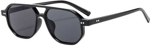CIKJUK Occhiali da sole da pilota retrò da donna e uomo anni '70 stile vintage occhiali da sole a doppio ponte quadrati per protezione UV400, nero/nero
