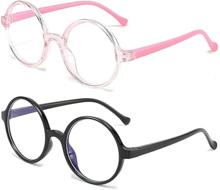2 Pack Kids Blue Lights Lunes Châssis Carré Lunettes de Lecture Anti-Bleu Verres d'ordinateur Filtre de Lunettes Anti-remous Lunettes de Lecteurs Rounds UV Pour Protection Yeux Filles Garçons Style B