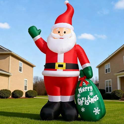 Aimosen 240 cm/8 FT Extra Grande Babbo Natale Luminoso con Sacchetto Regalo Verde, Resistente alle intemperie, IP44, Decorazione da Giardino con picchetti in Acciaio e Corde Antivento