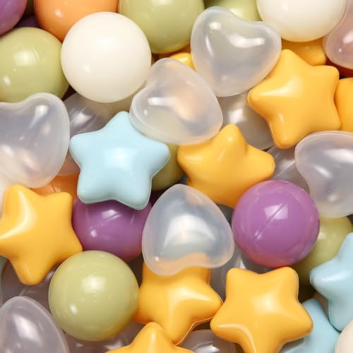 GOGOSO Ball Pit Balls 100 200 500 Pcs,Plastics Balls for Baby Toddlers Kids, Stars Hearts Shape for Pool,Play Tent,Party