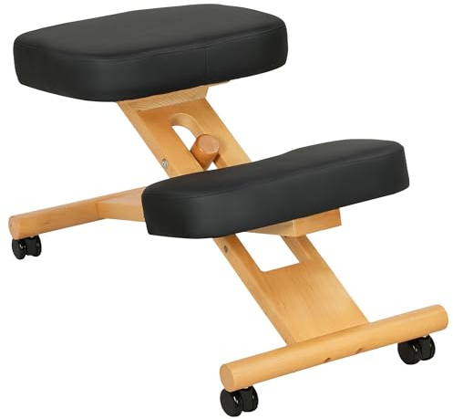 HOMCOM Sedia Ergonomica Inginocchiata con Altezza Regolabile, Sedia Posturale Ergonomica da Ufficio e Casa, Sgabello Inginocchiatoio Ergonomico in Legno con Ruote, Nero