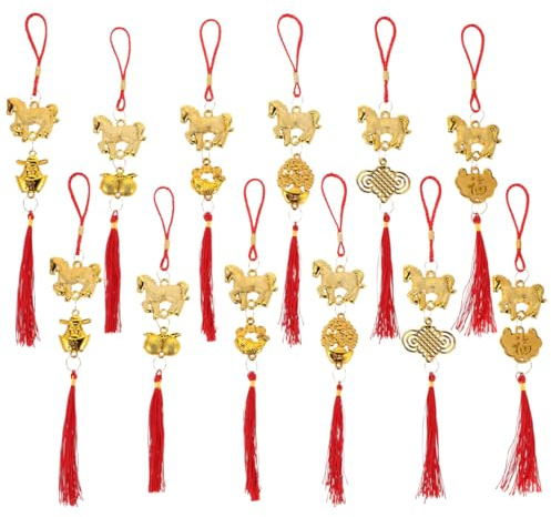 ABOOFAN 12 colgantes de caballos para el año, colgante de borla de la suerte con signo del zodiaco, caballo, Año Nuevo, decoración colgante como adorno chino de la suerte para festival de primavera