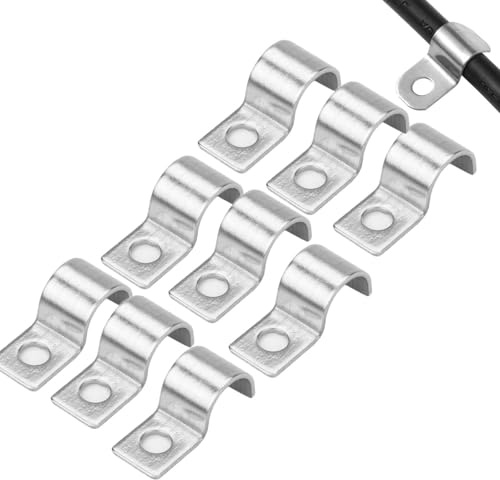 NOLACE 50 Piezas Grapas para Cables Pared Acero Inoxidable 304 Espesado 10mm Sujeta Cables Pared Abrazaderas Metalicas para Cable Orificio Unico en Forma de U para Fijar Cables Tubos y Alambres