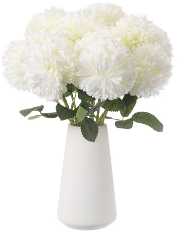 QUARKZMAN 12 st konstgjorda blommor krysantemum boll falska krysantemum bukett blommor siden falska blommor krysantemum för heminredning trädgård bröllop fest, vit
