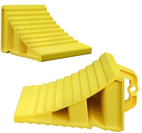 FIVMEN 2 stycken kilar släpvagnar bromsklar PP-plast med handtag hjulkil undersida halkfri för släpvagnar husbil husvagn gul, 20 x 11 x 12 cm