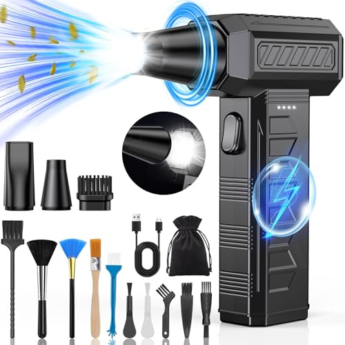 Famgoods Compressed Air Duster, 150000RPM Super Power Electric Cordless Dust Mini Blower with LED Light, 3 Gear Adjustable USB Rechargeable Compressed Air Cleaner for PC, Car, Electronics, Outdoor