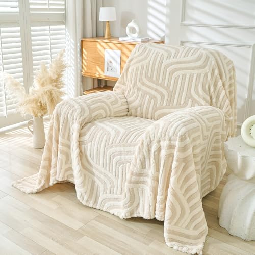 WEYOND Housse de Canapé Épais en Peluche Douce, Plaid pour Canapé 1 Place Lavable et Antidérapant, Protege Canape Chien Chat Anti Griffe, Universelle pour Fauteuil, Chaise(Brun Clair, 180 x 230 cm)