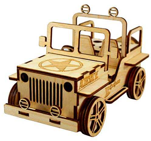 StonKraft Puzzle en Bois 3D Militaire Jeep - Rangement de Bureau, Porte-Stylo, Porte-Cartes - Facile à Assembler