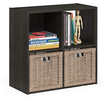 Furinno PELLI Book Shelf, 2x2 Bookshelf, Cube Storage Organizer Cabinet, 11.6 x 24.2 x 24.2, for Living Room, Bedroom, Home Office, Espresso