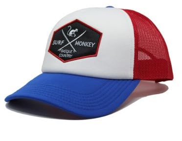 DRESSED IN MUSIC PLAY WITH ME Gorra Tipo Trucker con Espuma - Visera Curvada - Talla única - Gorra Ajustable Snapback - Parche Bordado Surf Monkey - Surf Monkey® (Azul/Roja)