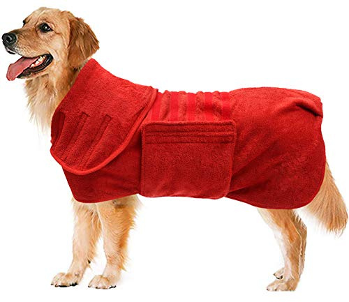 Morezi Dog drying coat robe dressing gown towel pet bathrobe super absorbent anxiety relief designed fit for small medium large breeds - Red - XXL