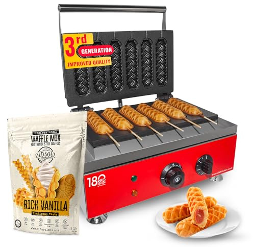 ALDKitchen Hotdog Waffle Maker | Waffle Iron for Corn Dogs | Stainless Steel | 6 Waffles on a Stick | 110V (6 Waffles)