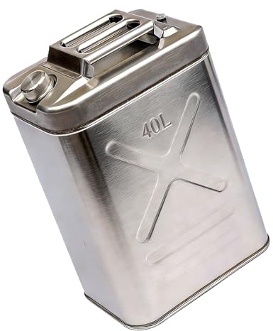 Bidón de gasolina, depósito de combustible, 40 l, metal de acero inoxidable 304 engrosado con boquilla incorporada, bidón de 40 litros para gasolina, diésel, aceite y agua
