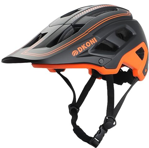 DKONI MTB Mountain Bike Helmet for Youth and Adults, Unisex, Lightweight, Adjustable Fit 54-61cm, Removable Visor and Liners, 17 Large Air Vents (Black Orange)