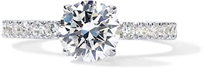 PAVOI 14K Yellow Gold Plated Round Cut Cubic Zirconia Eternity Engagement Rings for Women - Fake Wedding Ring for Women - Statement Solitare Stone Promise Band, Size 7