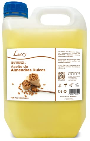 MUNTRADE Olio di Mandorle Dolci 5L | Olio di Massaggio Professionale per Tutti i Tipi di Pelle, Dermatologicamente Testato, Combatti le Smagliature, Rilassante, Senza Profumo, Unisex/Adulti