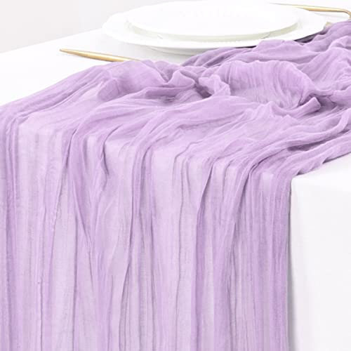 Socomi Seihtuch Tischläufer 3 m Gaze Boho Rustikal Lila Käsetuch Tischläufer für Hochzeit Brautdusche Sommerdekoration 10 Stück Flieder