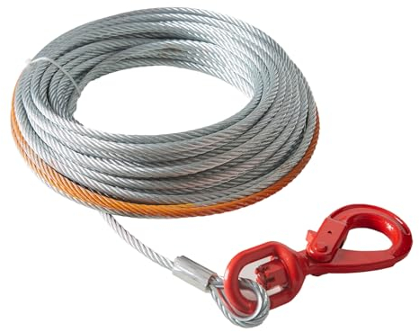 VEVOR Câble de Treuil Métallique 9,5 mm x 15,2 m Corde en Acier Galvanisé Résistance Rupture 67,6 KN avec Crochet Pivotant, Câble de Remorquage Robuste pour SUV, Grand Véhicule Tout-Terrain, Camion