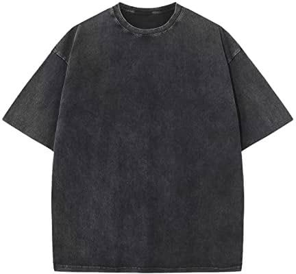 Oversized t-shirt för män, retro tvättad topp bomull överdimensionerad unisex mode hip hop vintage t-shirts, svart, XXL
