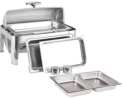 9L Roll Top Chafing Disk Set Rektangulär Pan Chafer Spis med matpanna, vattenpanna och bränslehållare, för fester, bankett