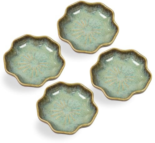 Dmnnlp 4Pcs Small Bowls for Dips, 11x3cm Ceramic Dip Bowls, Flower Shape Design, for Dips, Snack, Soy, Dessert, Sdauce Dish (Green)