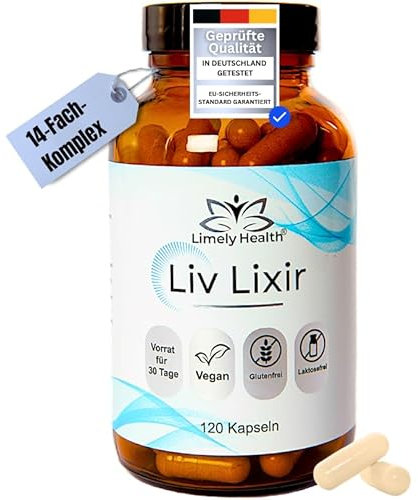 LIV LIXIR®, Leber Komplex, 120 Kapseln, Stoffwechsel beschleunigen, Leberkur, Laborgeprüft, 14-fach-Komplex, natürliche Inhaltsstoffe, Leber Entgiften, Fettleber, Cholin, Mariendistel