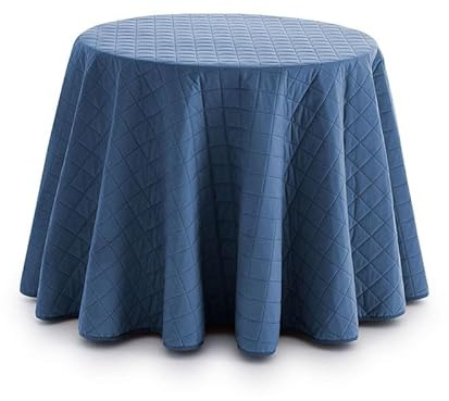 Sanelitex | Falda de Mesa Camilla Acolchada Velvet | Tacto melocotón ultrasuave y cálido | Color Azul Redonda 80 cm | Ideal para Invierno y máximo Confort en el hogar