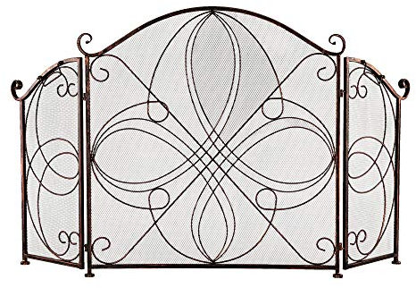 Grille pare-étincelles pour fournaise Pare-feu de cheminée 2 volets rouge-brun avec coins rétro ancien motif grille décoration de salon pare-feu de cheminée en fer Pare-étincelles autoportant