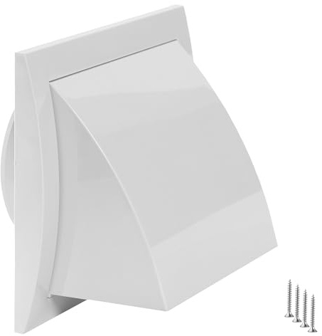 TURvent Griglia di ventilazione esterna per asciugatrice, 10,2 cm, in plastica ABS, per pareti esterne, con tappo protettivo e valvola di non ritorno, colore: bianco