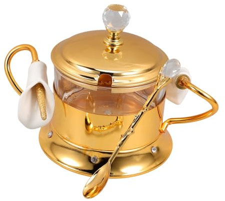 FUNNETOYU Latas De Azúcar De Metal Ollas De Condimentos Cucharón Condimentar Titular De Azúcar Azucarero Con Tapa Blanca Acero Frascos Con Tapa Inoxidable Para Vidrio Dorado