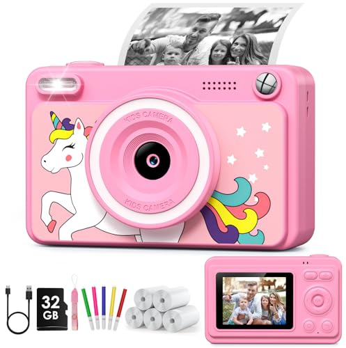 GREENKINDER Camara Fotos Infantil Instantanea,HD/1080P Cámara Instantánea para Niños con Tarjeta de 32GB y 5 Rollos de Papel Térmico,Camara Fotos Infantil Regalos de Juguete para Niños de 3 a 12