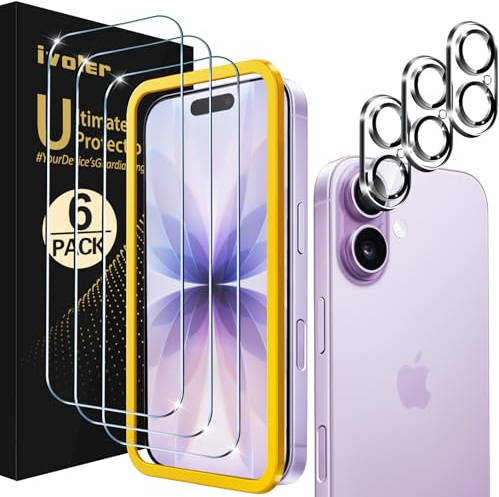 ivoler 3 Pièces Film Protection écran en Verre Trempé pour iPhone 17 avec 3 Pièces Caméra Arrière Protecteur, Outil d'Installation Facile, 9H Dureté, Anti-Rayures, sans Bulles