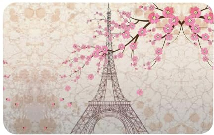 Fgwaauh Alfombrilla de ducha de la Torre Eiffel de París, diseño de tierra de diatomeas florecientes, antideslizante, súper absorbente, de secado rápido, tapete de suelo para baño