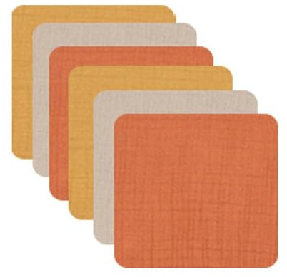 Bebistvättlappar i muslin, 6-pack 20 x 20 cm, 100 % ekologisk bomull | mjuka babymundukar och dregellappar för nyfödda | mjuka ansiktstvättlappar muslindukar (terrakotta – beige – senapsgul)